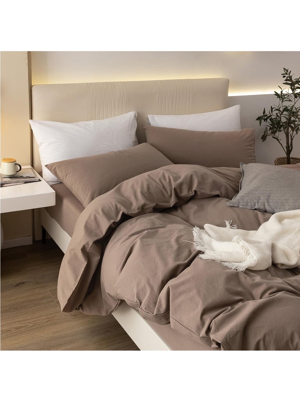NEW Queen 100% Washed Cotton Duvet Cover Set, 3-Piece, Relaxed Linen Feel - Picture 5 of 7